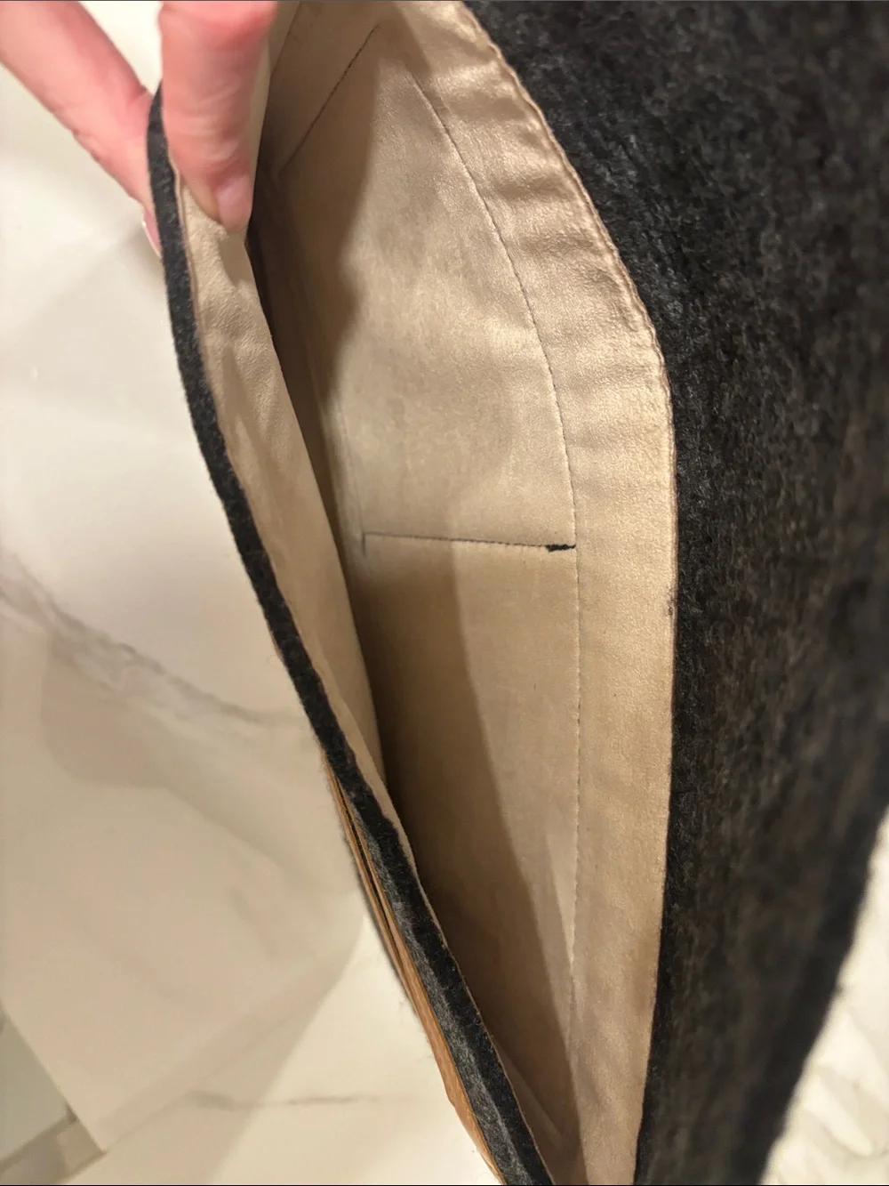 5/$15! Gray Felt & Tan Faux Leather Laptop Sleeve